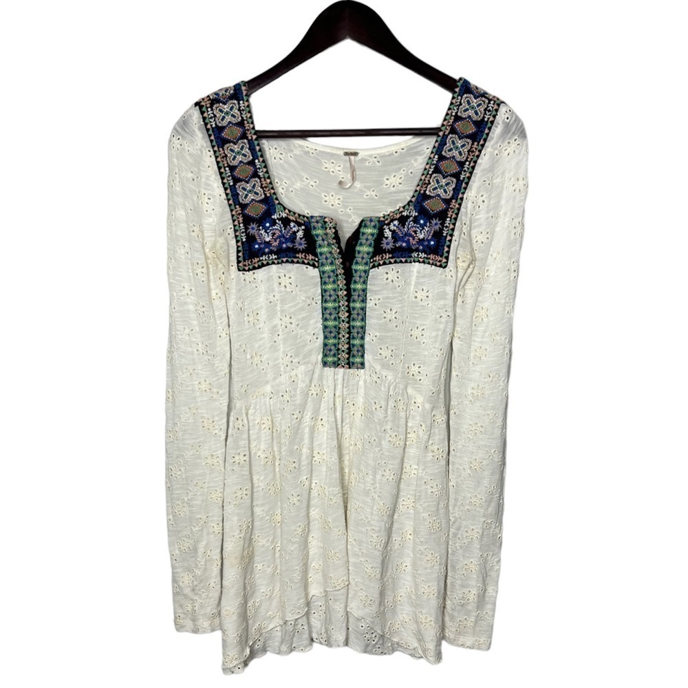 Free People Long Sleeve Eyelet Top with Embroidered Yoke Detail